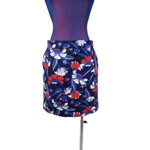 J. Crew Twill Floral Short Pencil Skirt Patriotic Red White Blue Size 0 Women's